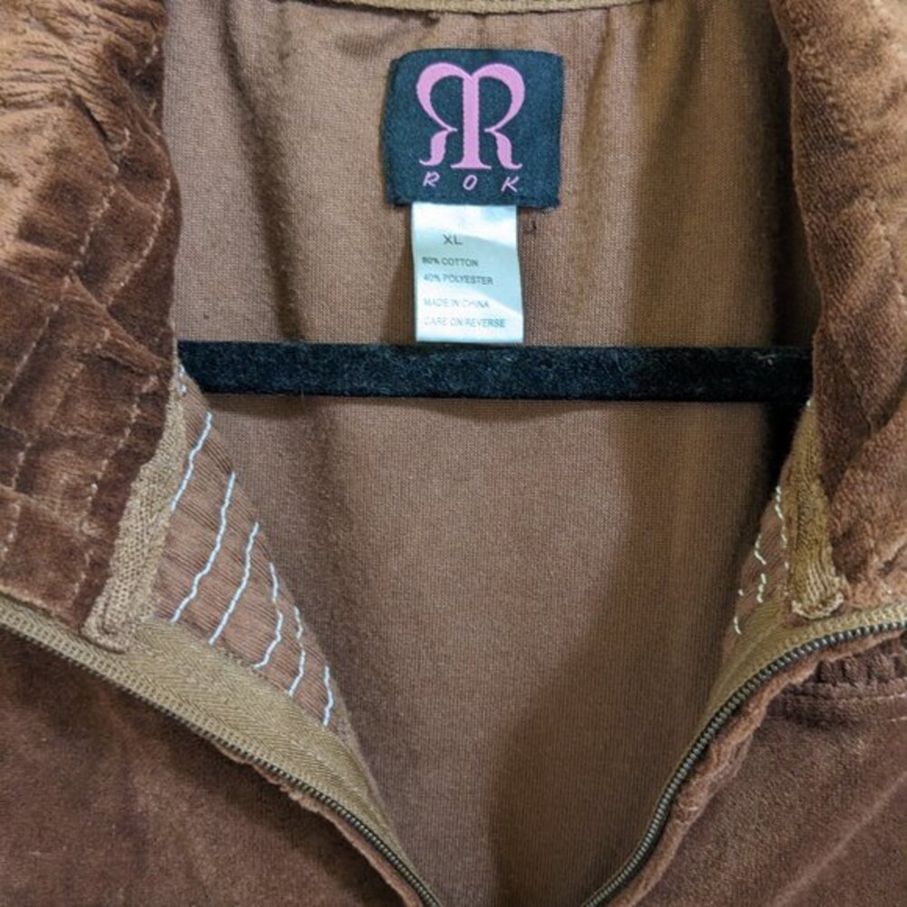 ROK Brown Velour Track Suit Set -‎ Jacket & Pants - Vintage Loungewear - Sz XL - Picture 2 of 5